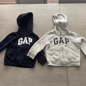 Set of 2 Kid Toddler GAP Gray and Navy Hoodie Zip Up Sweatshirts Size 3T